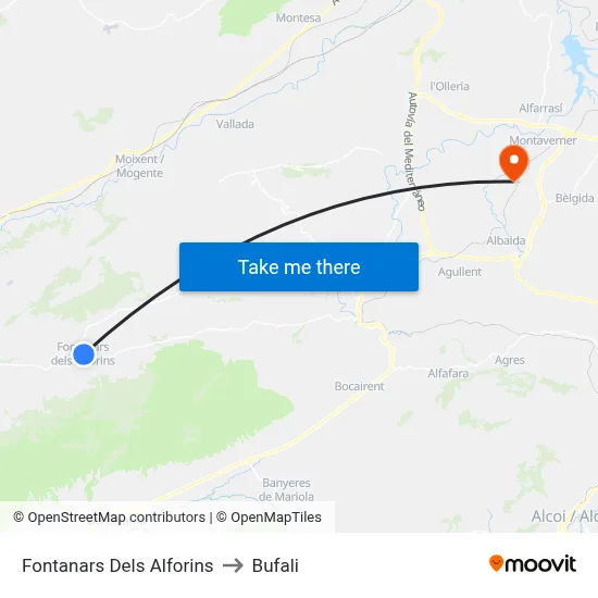 Fontanars Dels Alforins to Bufali map