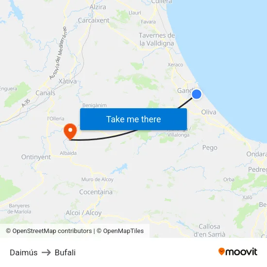 Daimús to Bufali map