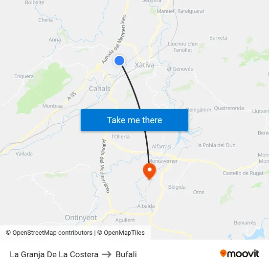 La Granja De La Costera to Bufali map