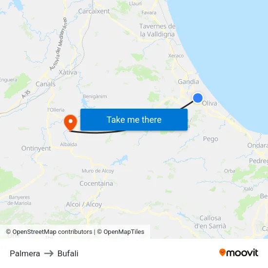 Palmera to Bufali map