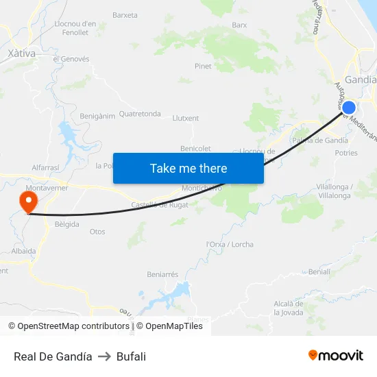Real De Gandía to Bufali map