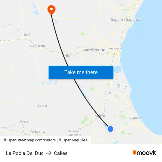 La Pobla Del Duc to Calles map