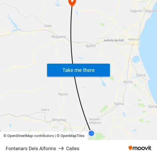 Fontanars Dels Alforins to Calles map