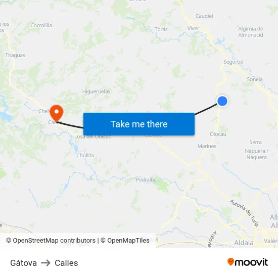 Gátova to Calles map