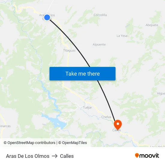 Aras De Los Olmos to Calles map