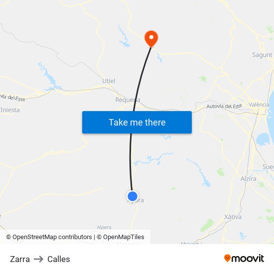 Zarra to Calles map