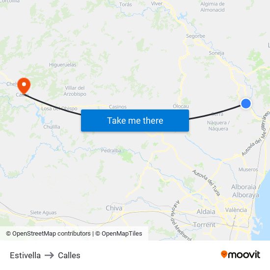 Estivella to Calles map
