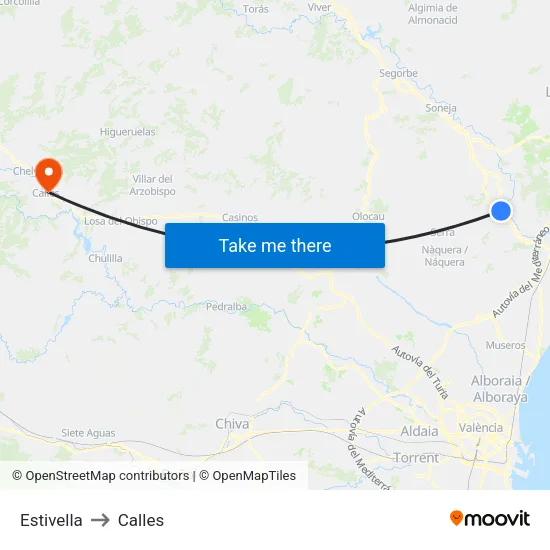 Estivella to Calles map