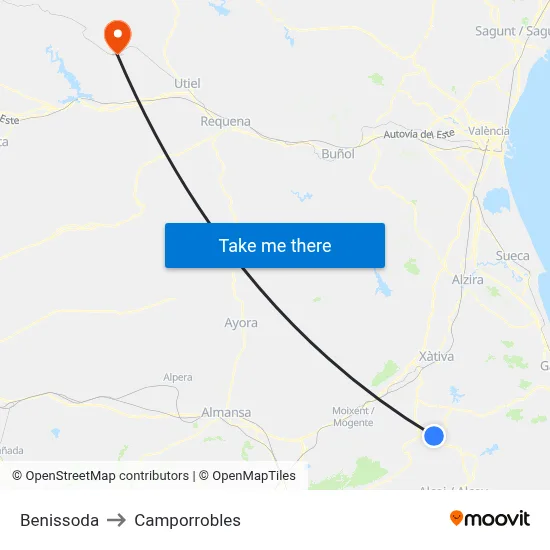 Benissoda to Camporrobles map
