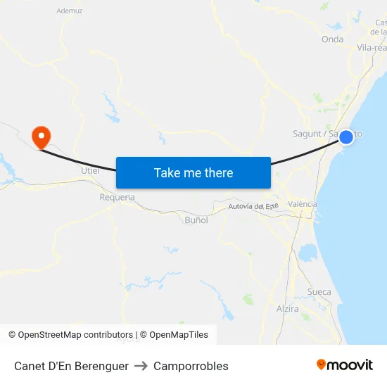 Canet D'En Berenguer to Camporrobles map