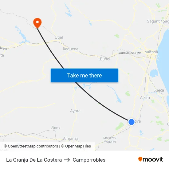 La Granja De La Costera to Camporrobles map