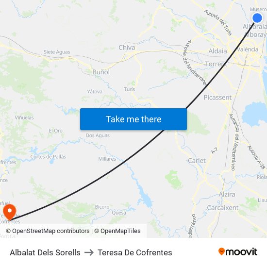 Albalat Dels Sorells to Teresa De Cofrentes map