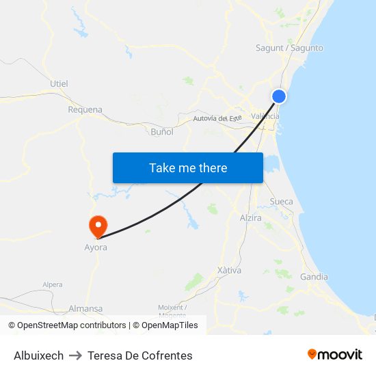 Albuixech to Teresa De Cofrentes map