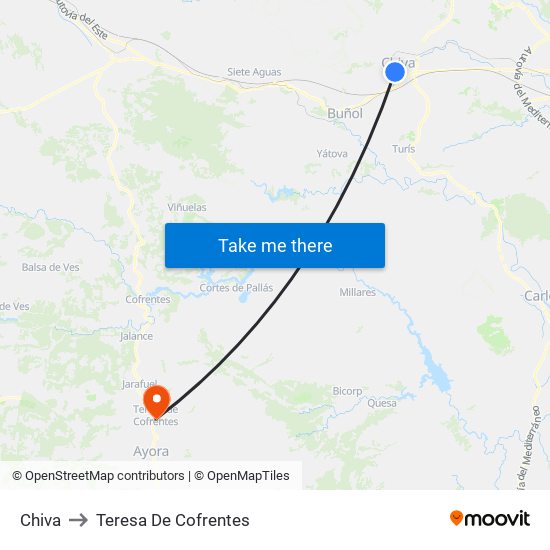 Chiva to Teresa De Cofrentes map