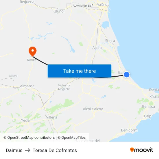 Daimús to Teresa De Cofrentes map
