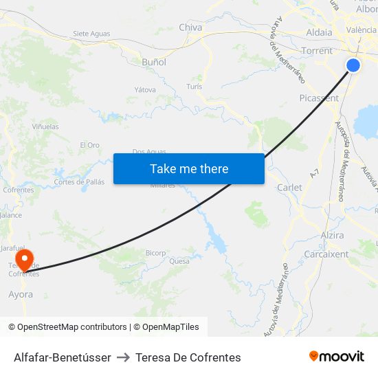 Alfafar-Benetússer to Teresa De Cofrentes map