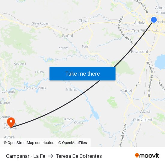 Campanar - La Fe to Teresa De Cofrentes map