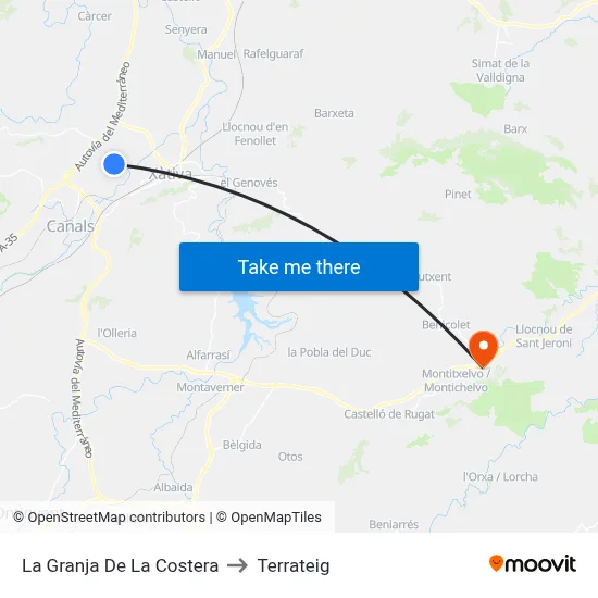 La Granja De La Costera to Terrateig map