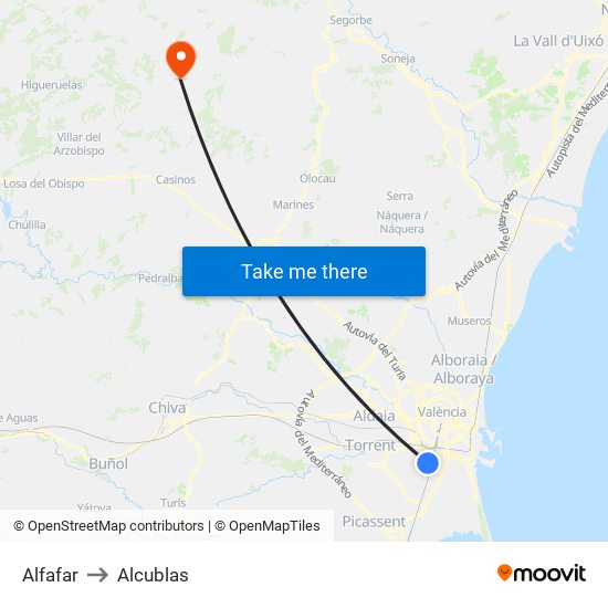 Alfafar to Alcublas map