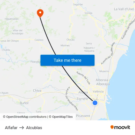 Alfafar to Alcublas map