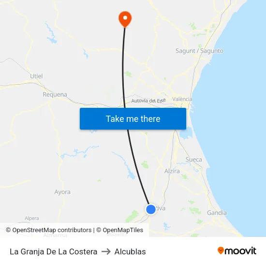 La Granja De La Costera to Alcublas map