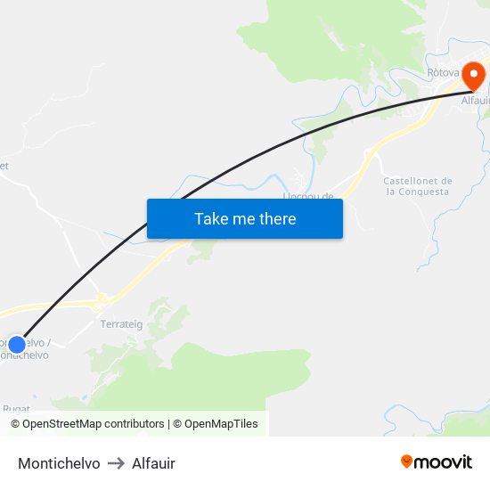 Montichelvo to Alfauir map