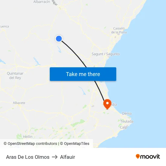 Aras De Los Olmos to Alfauir map