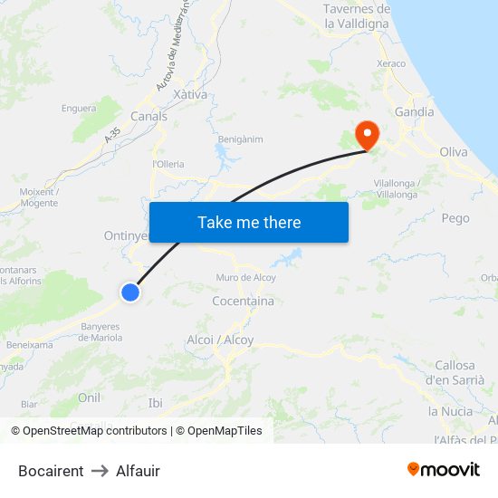 Bocairent to Alfauir map