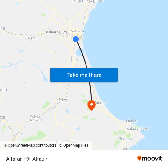 Alfafar to Alfauir map