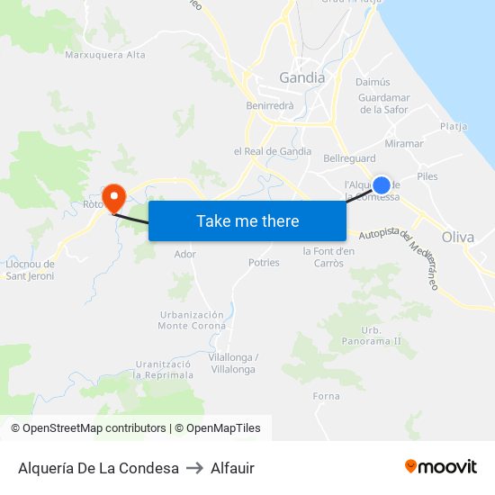 Alquería De La Condesa to Alfauir map