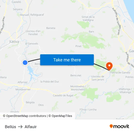 Bellús to Alfauir map