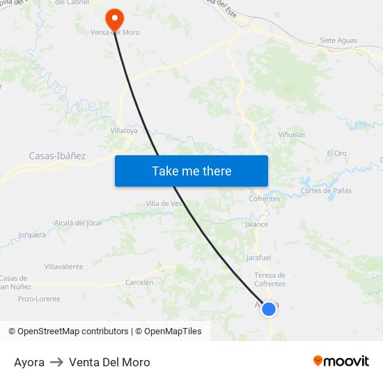 Ayora to Venta Del Moro map