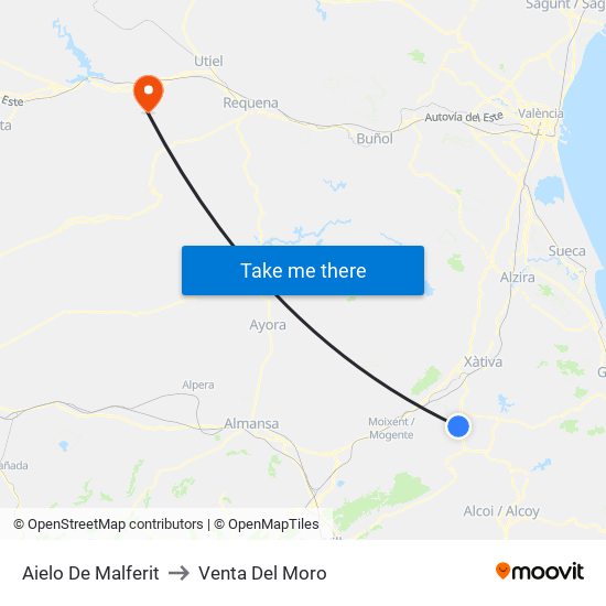 Aielo De Malferit to Venta Del Moro map