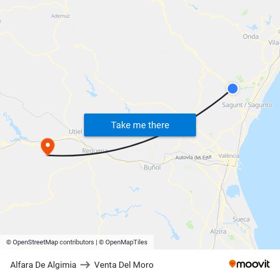 Alfara De Algimia to Venta Del Moro map