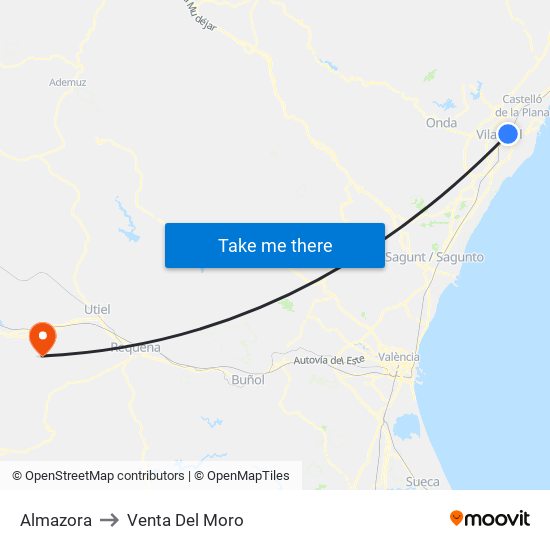 Almazora to Venta Del Moro map