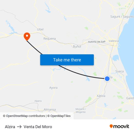 Alzira to Venta Del Moro map