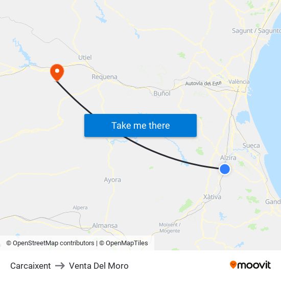 Carcaixent to Venta Del Moro map
