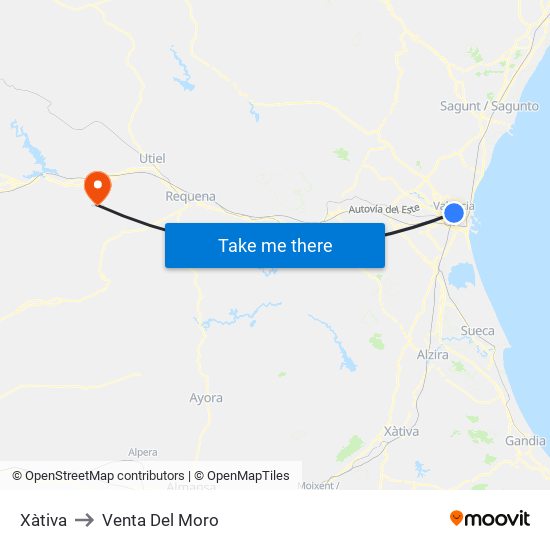 Xàtiva to Venta Del Moro map