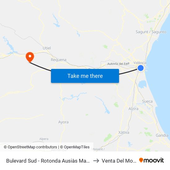 Bulevard Sud - Rotonda Ausiàs March to Venta Del Moro map