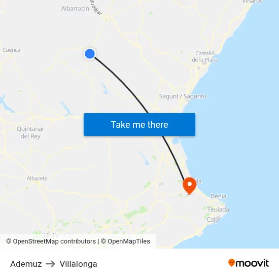 Ademuz to Villalonga map