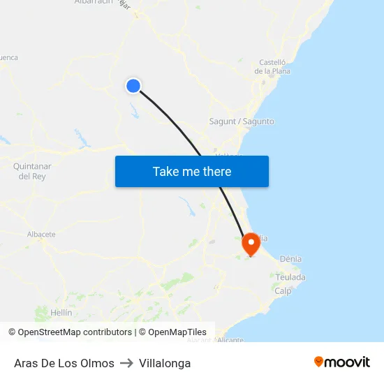 Aras De Los Olmos to Villalonga map