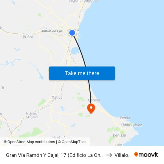 Gran Vía Ramón Y Cajal, 17 (Edificio La Once) [València] to Villalonga map