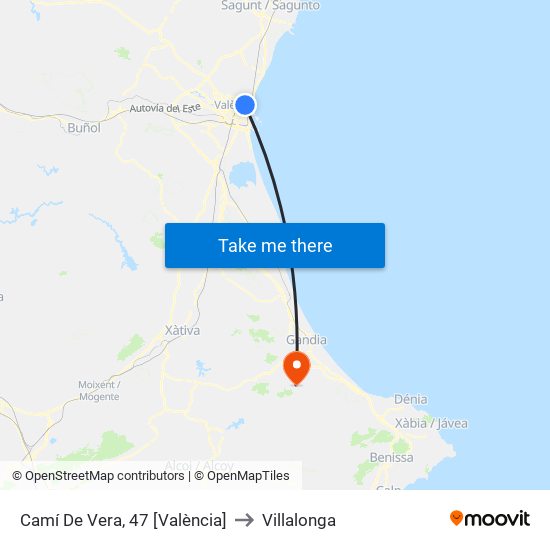 Camí De Vera, 47 [València] to Villalonga map