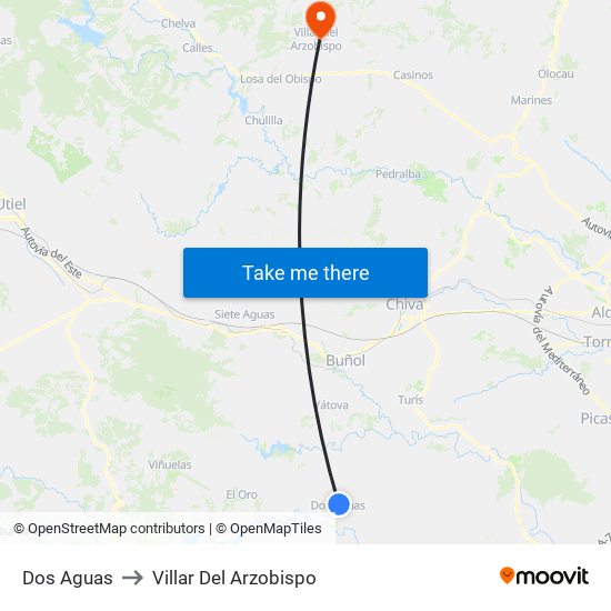 Dos Aguas to Villar Del Arzobispo map