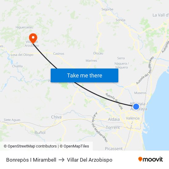 Bonrepòs I Mirambell to Villar Del Arzobispo map