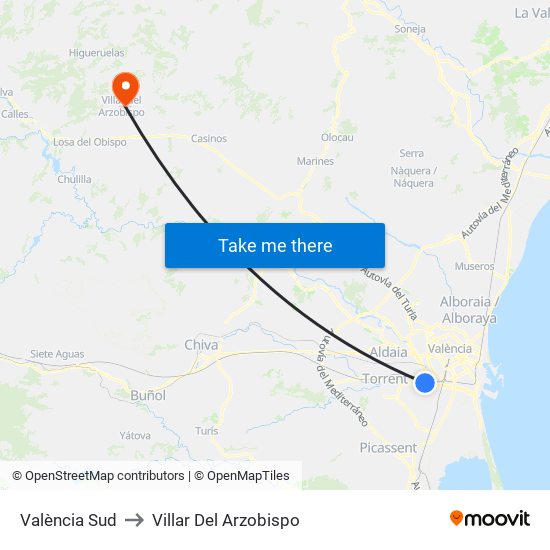 València Sud to Villar Del Arzobispo map
