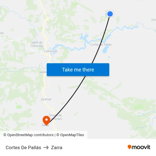 Cortes De Pallás to Zarra map