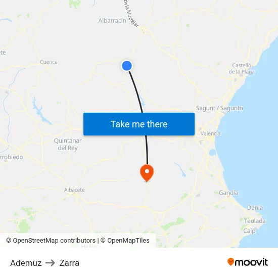 Ademuz to Zarra map