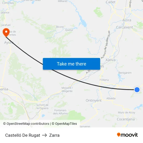 Castelló De Rugat to Zarra map