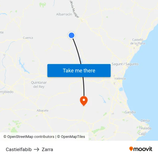 Castielfabib to Zarra map